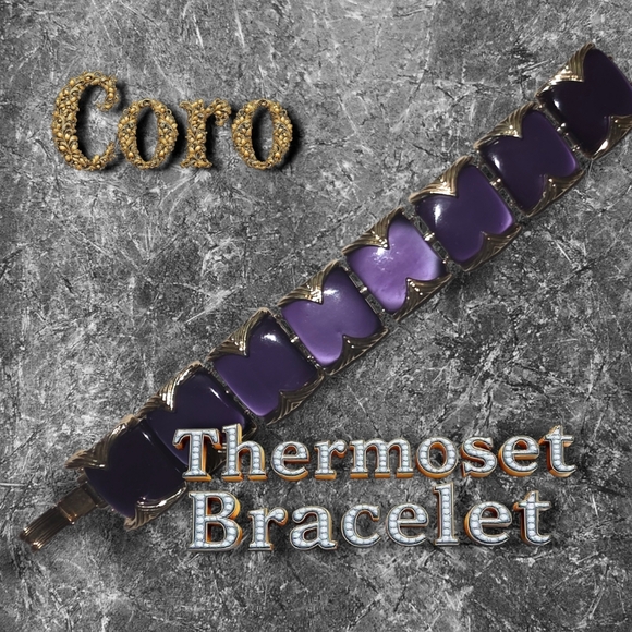 Coro Jewelry - Vintage Coro Thermoset Bracelet – 1960s Gold & Amethyst Tones